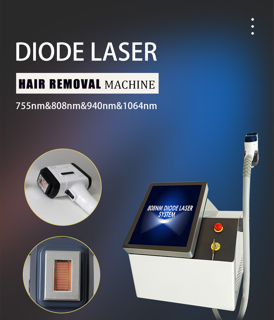  755nm offers more powerful energy absorption by the melanin chromophore, making it ideal for light-colored and thin hair. It targets the Bulge of the hair follicle and is especially effective for superficially embedded hair. 808nm is the classic wavelength in laser hair removal, the 808nm wavelength, offers deep penetration of the hair follicle with high average power, suitable for most skin types and hair types. 940nm wavelength provides better absorption by oxyhemoglobin (coagulation of microvessels that feed the hair root) and a moderate penetration depth that makes it suitable for treating all hair types. Melanin absorption is low, making it very safe for working with dark phototypes. 1064nm wavelength is characterized by lower melanin absorption, making it a focused solution for darker skin types. At the same time, the 1064nm offers the deepest penetration of the hair follicle.
